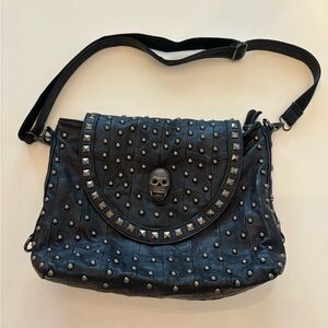 Studded Black Skull Crossbody Bag - Women